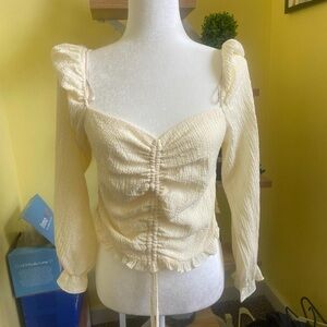 Cream Ruched Long Sleeve Top